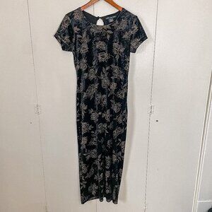 Vintage NoBo Velvet Floral Maxi Dress Dark Fairy Y2K 90s Whimsigoth Goth, Sz M